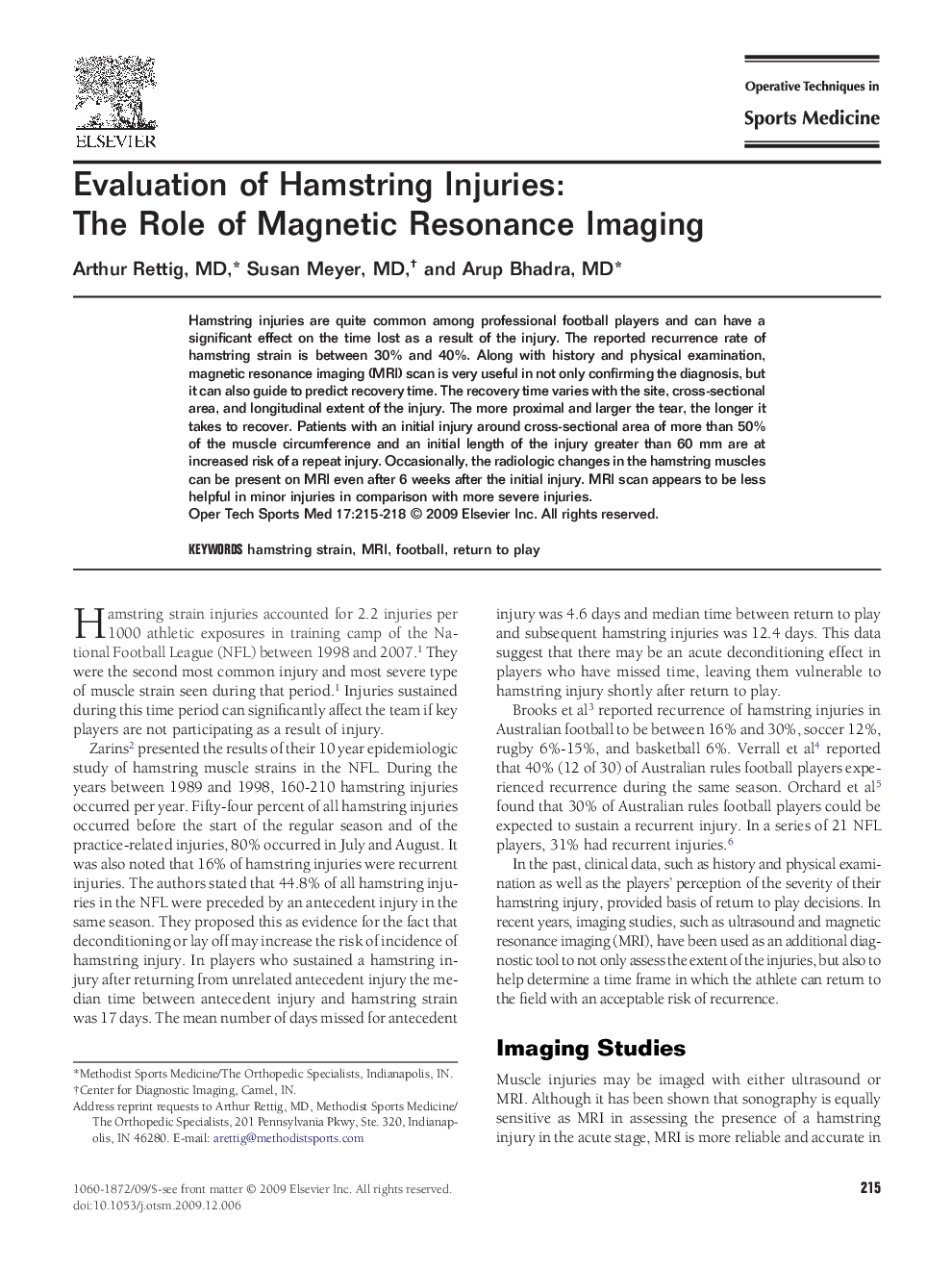 Evaluation of Hamstring Injuries: The Role of Magnetic Resonance Imaging