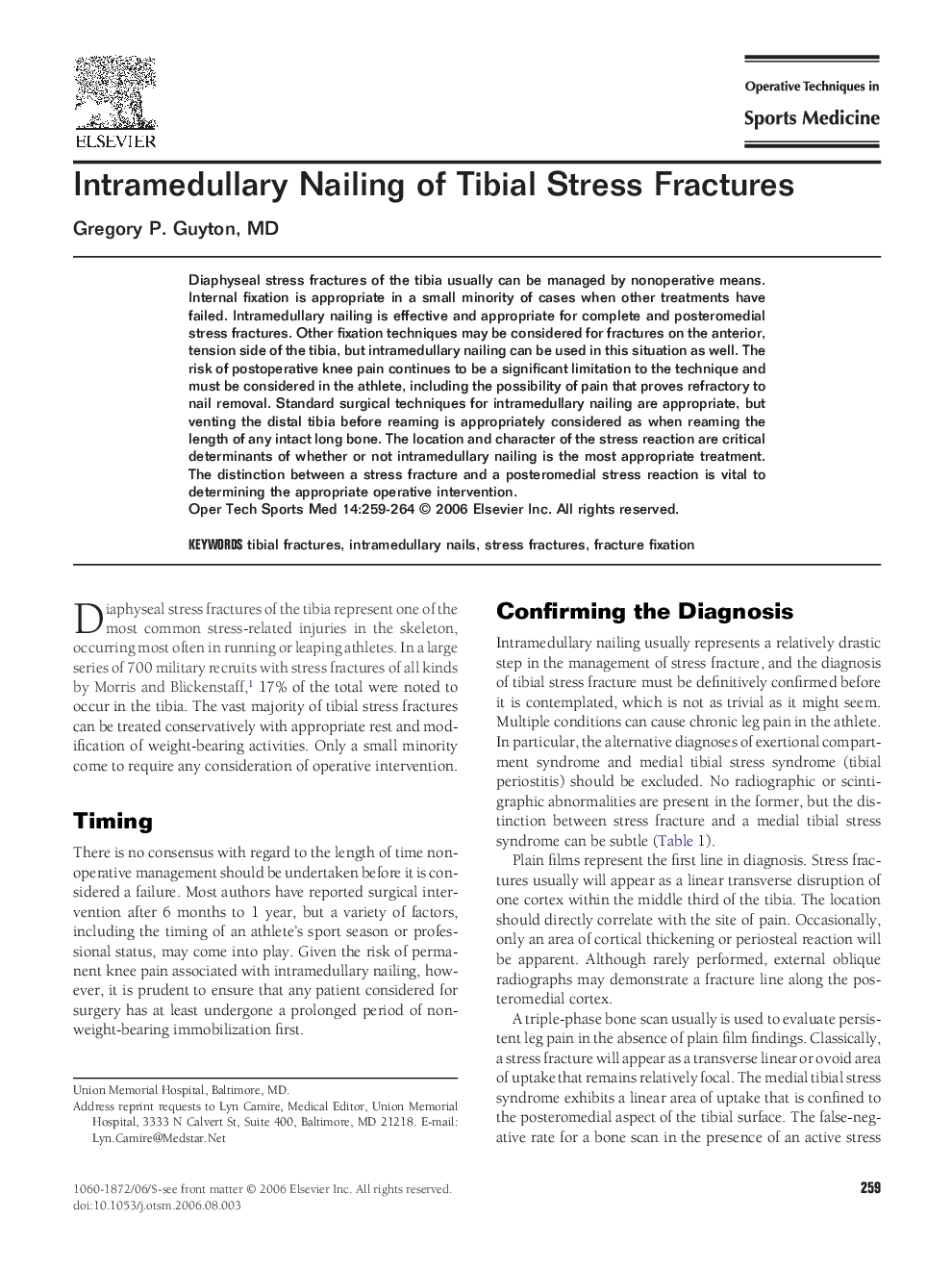 Intramedullary Nailing of Tibial Stress Fractures