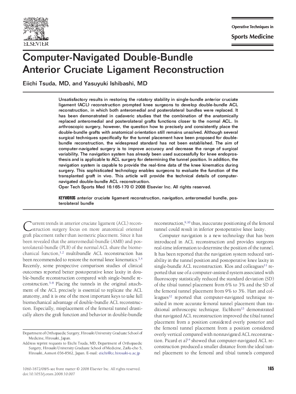Computer-Navigated Double-Bundle Anterior Cruciate Ligament Reconstruction