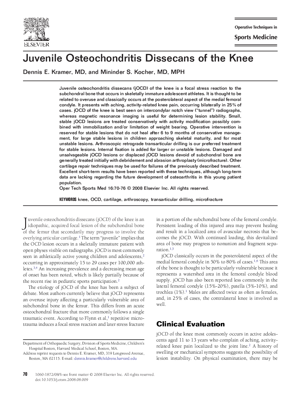 Juvenile Osteochondritis Dissecans of the Knee