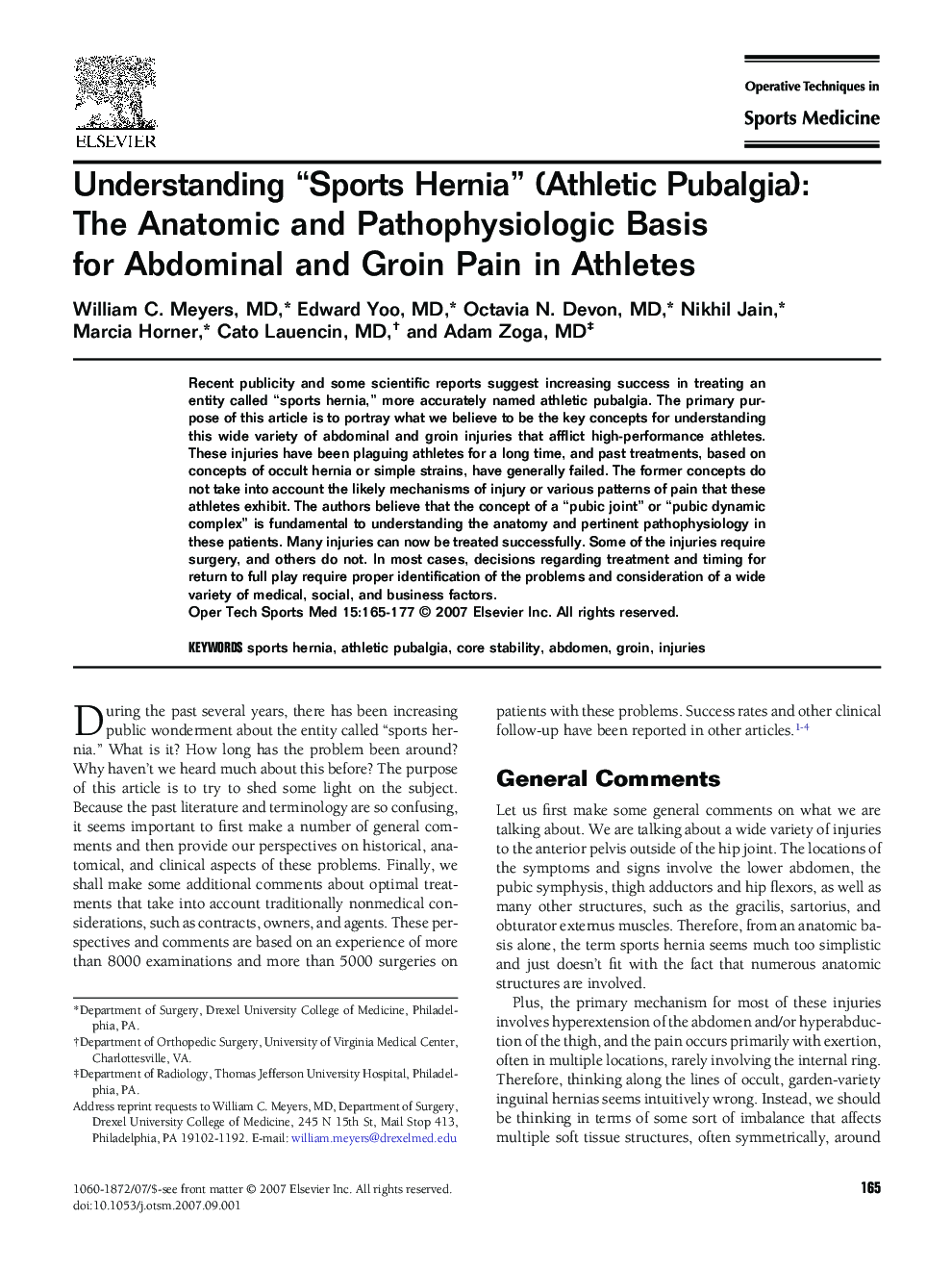 Understanding “Sports Hernia” (Athletic Pubalgia): The Anatomic and Pathophysiologic Basis for Abdominal and Groin Pain in Athletes