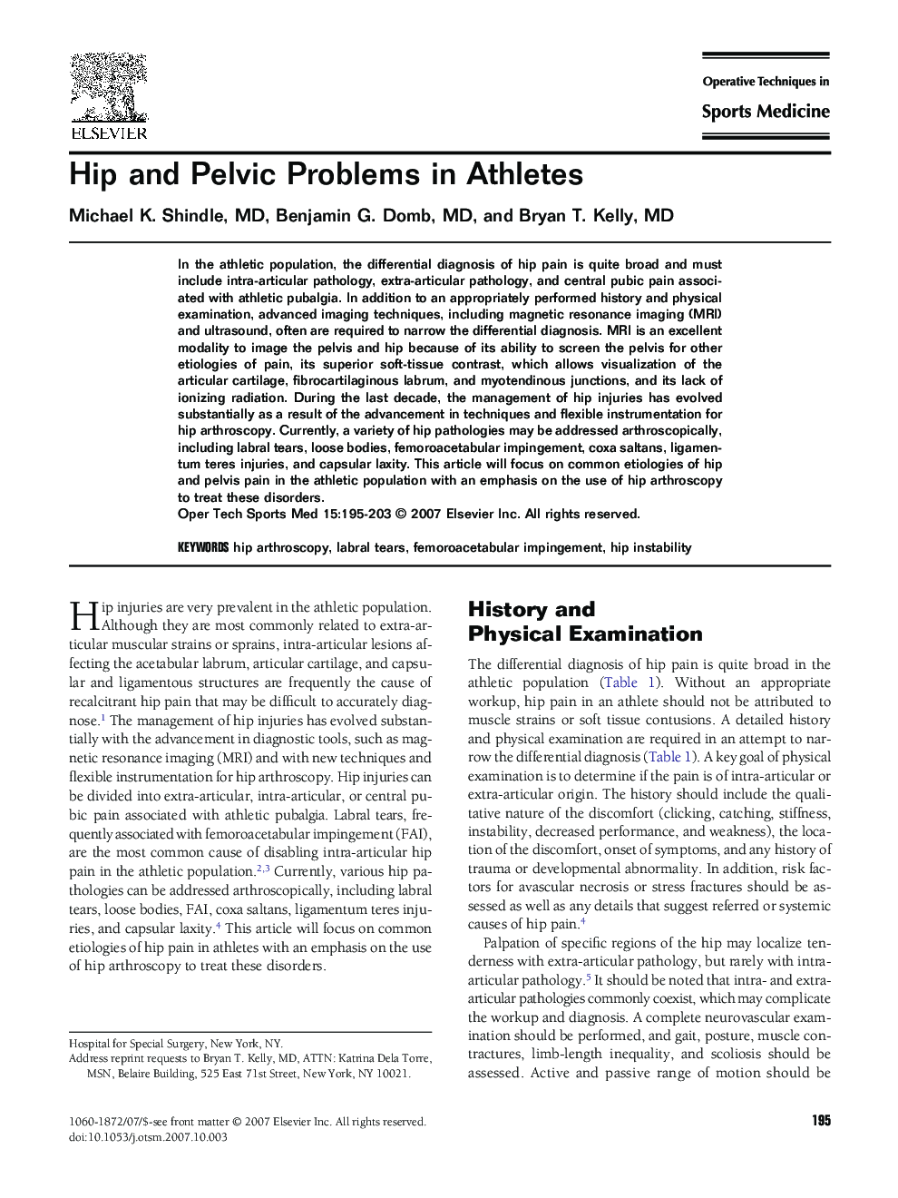 Hip and Pelvic Problems in Athletes