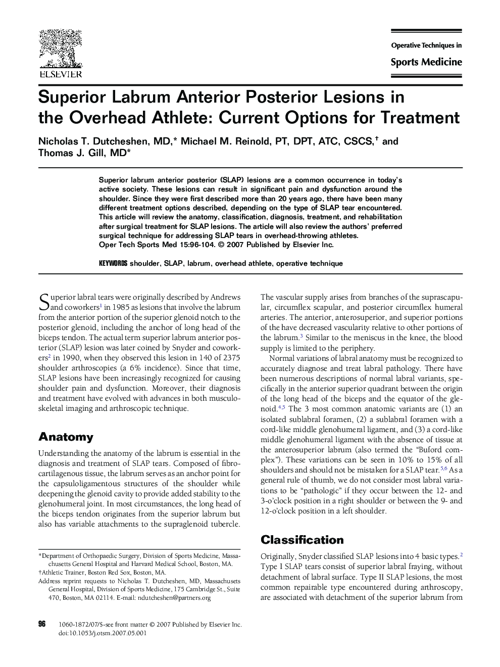 Superior Labrum Anterior Posterior Lesions in the Overhead Athlete: Current Options for Treatment