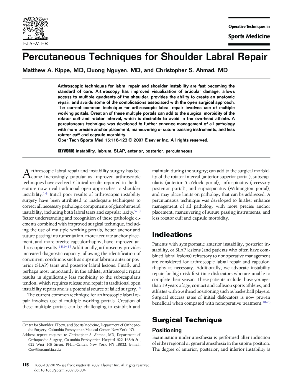 Percutaneous Techniques for Shoulder Labral Repair