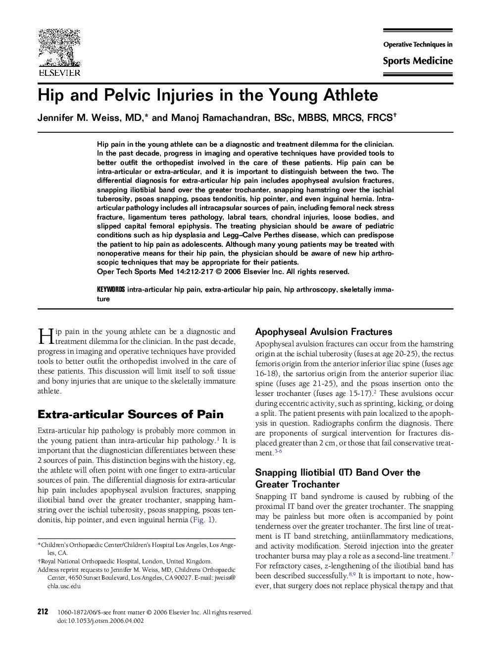 Hip and Pelvic Injuries in the Young Athlete