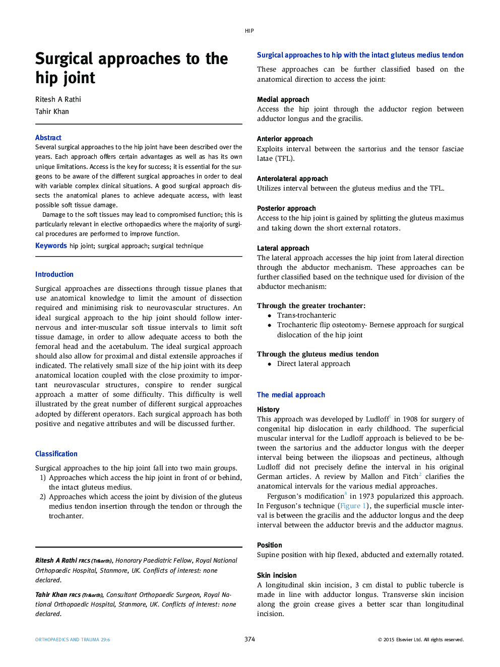 Surgical approaches to the hip joint