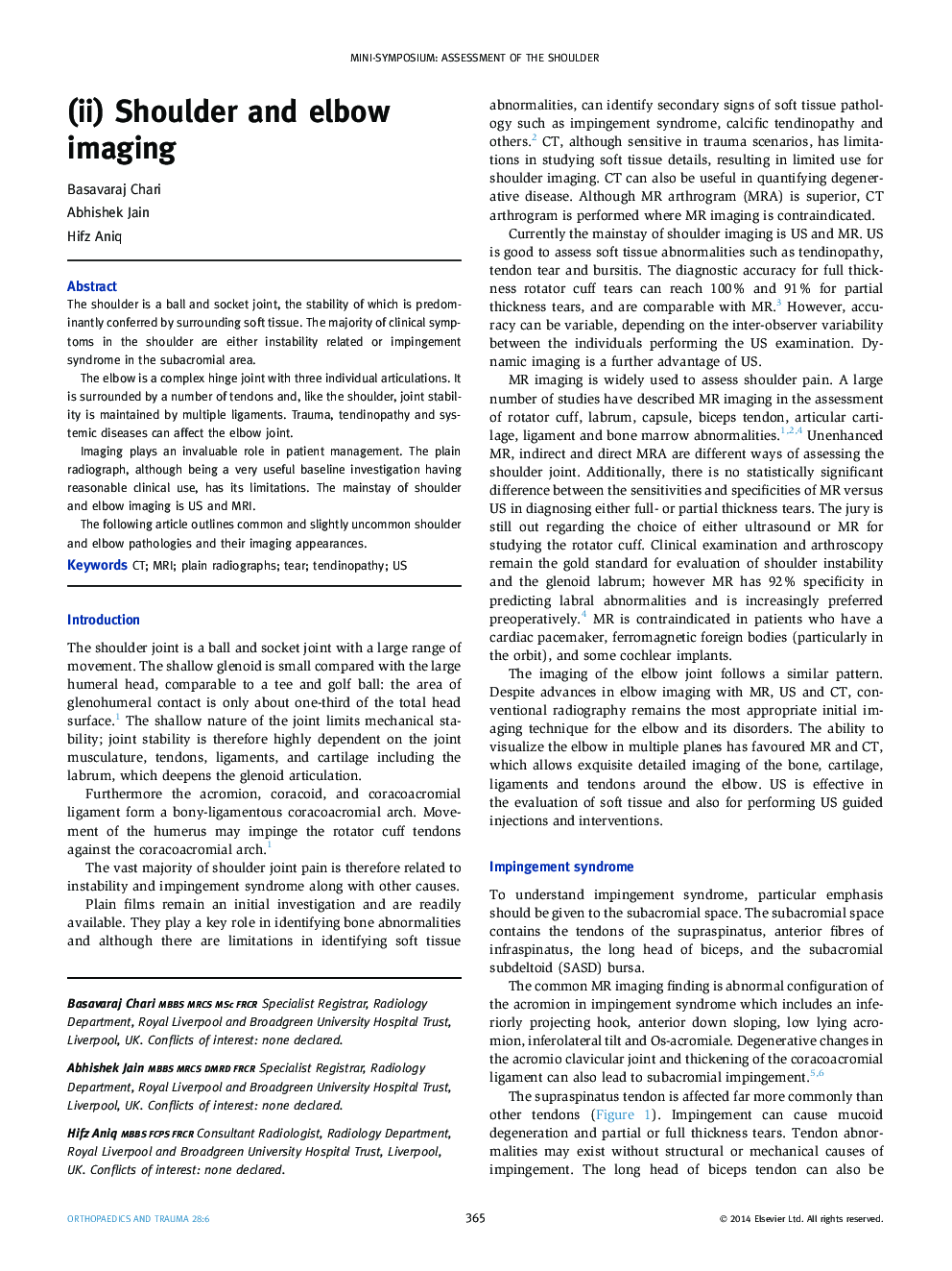 (ii) Shoulder and elbow imaging