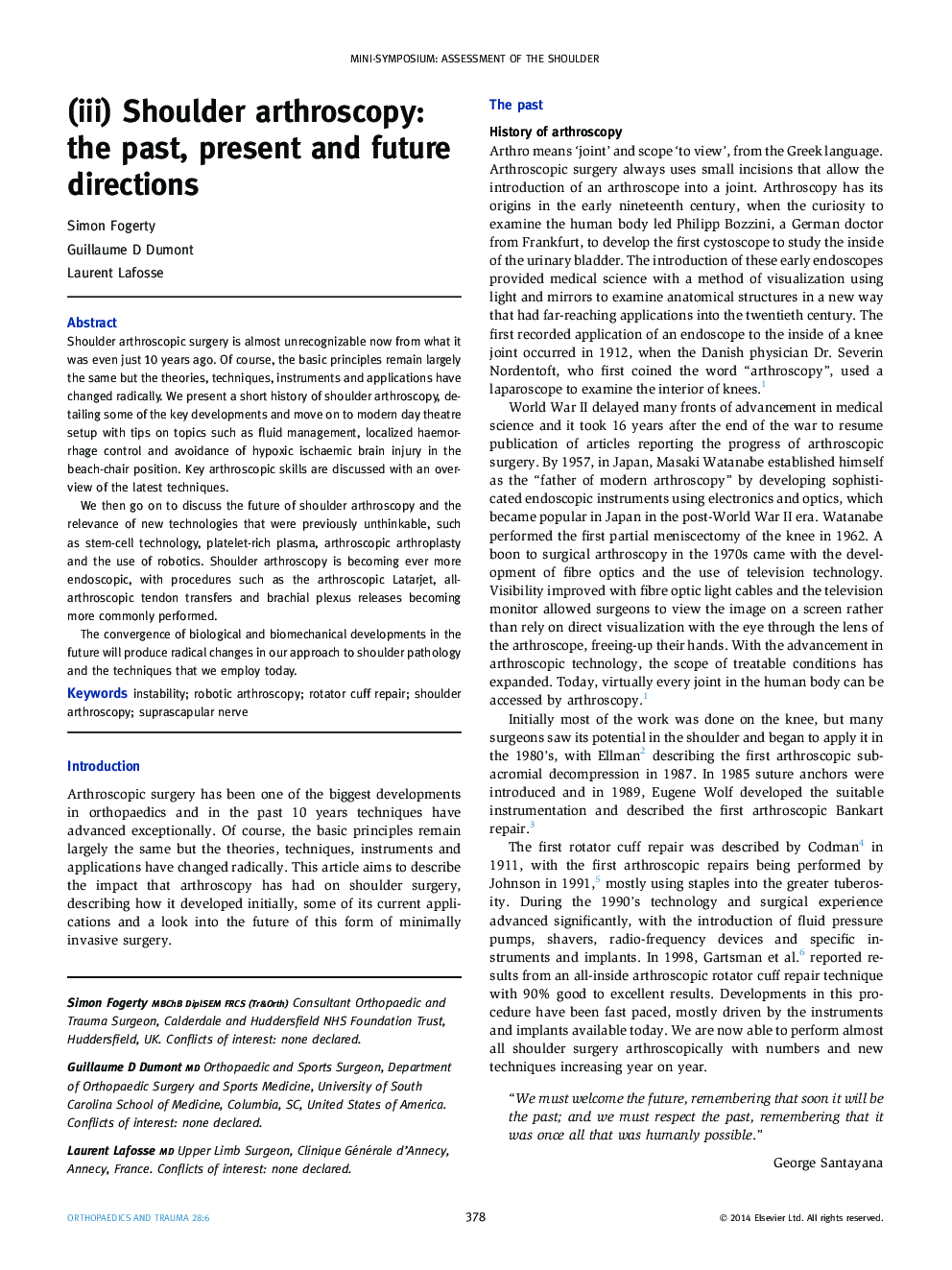 (iii) Shoulder arthroscopy: the past, present and future directions