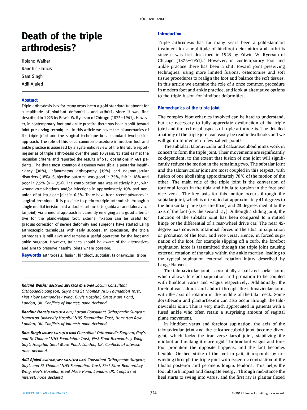 Death of the triple arthrodesis?