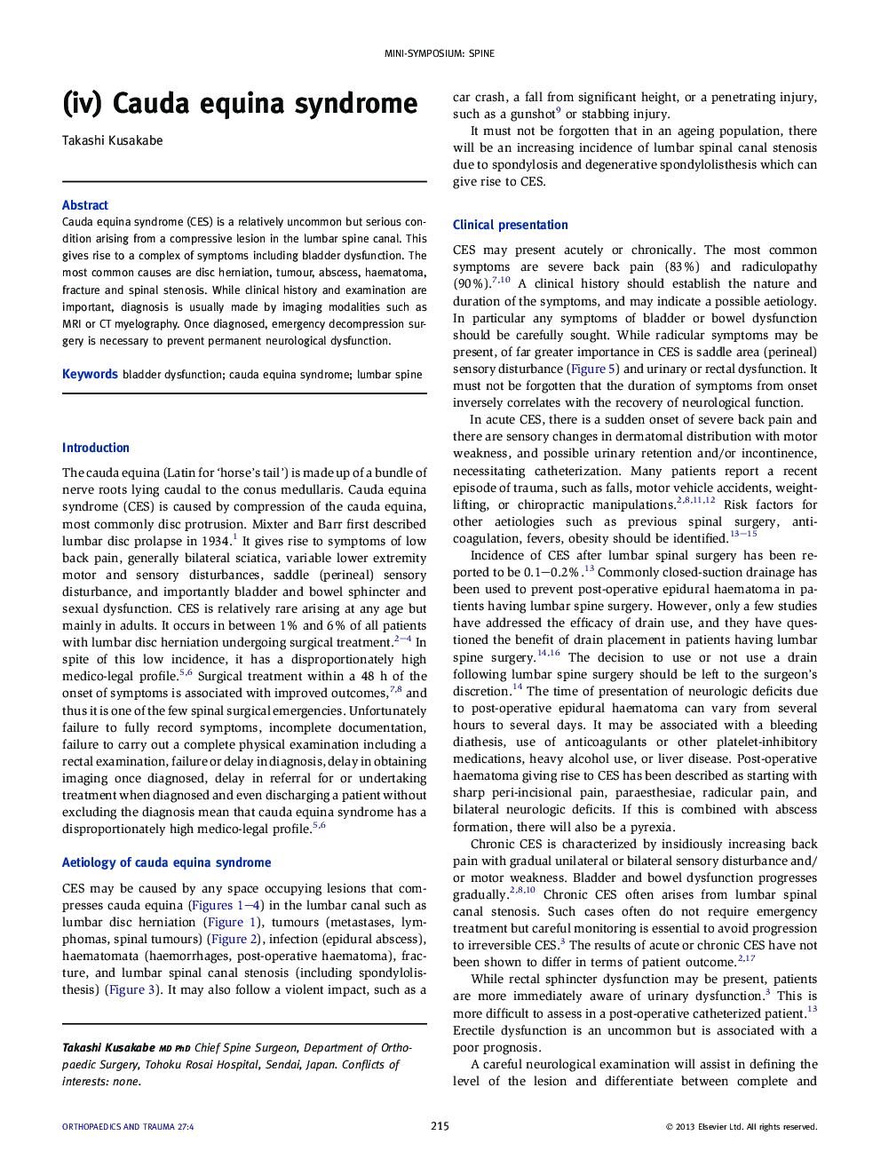 (iv) Cauda equina syndrome