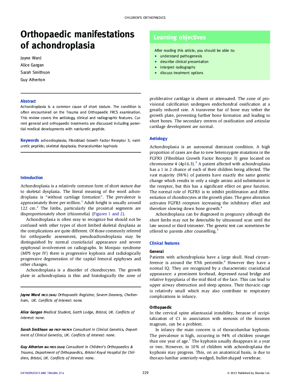 Orthopaedic manifestations of achondroplasia