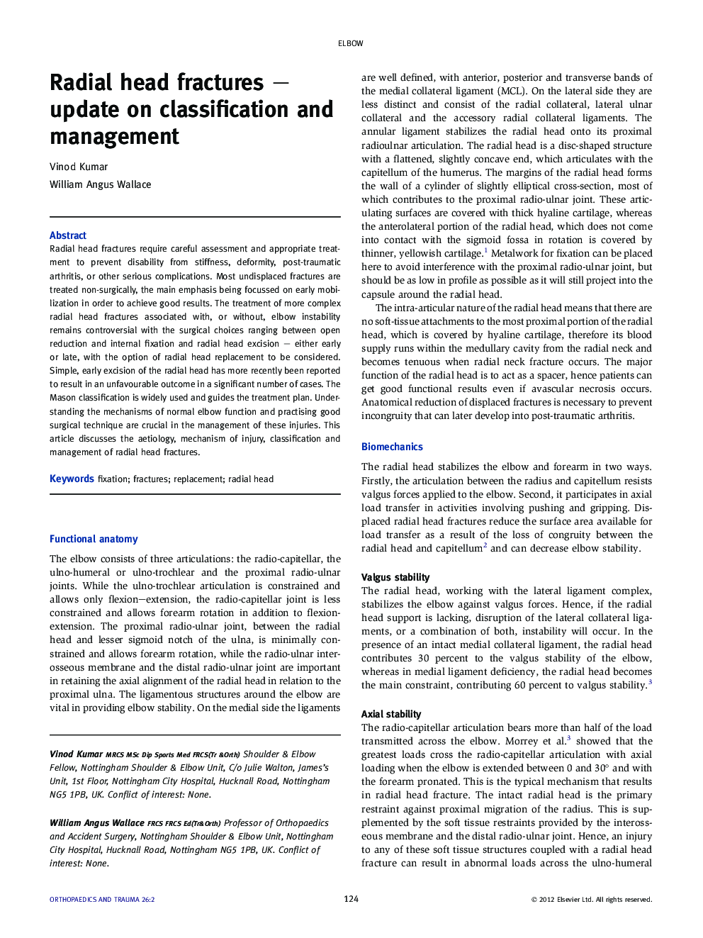 Radial head fractures – update on classification and management