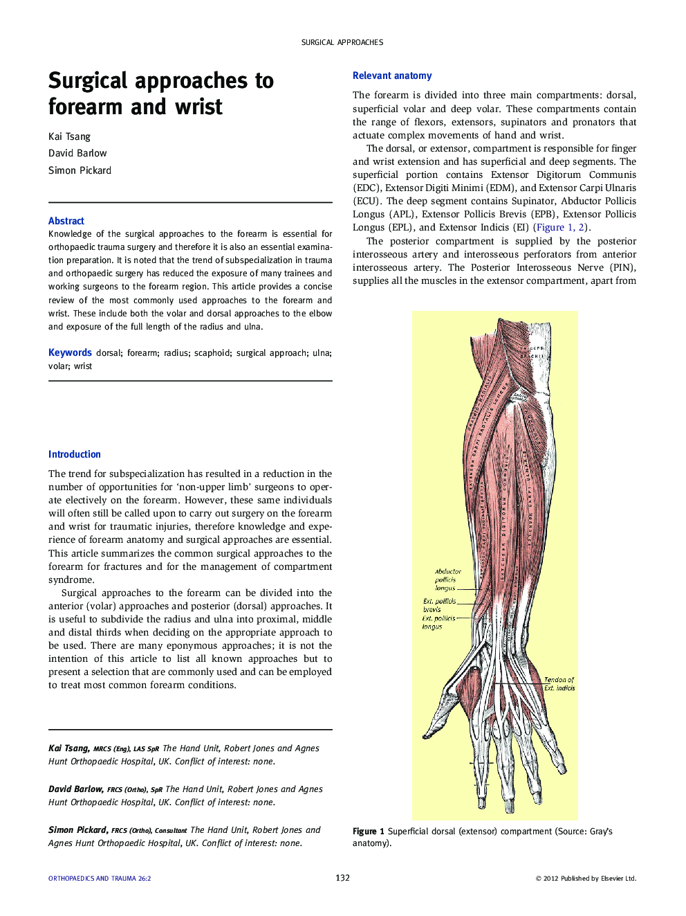 عکس صفحه اول مقاله: Surgical approaches to forearm and wrist Surgical approaches to forearm and wrist