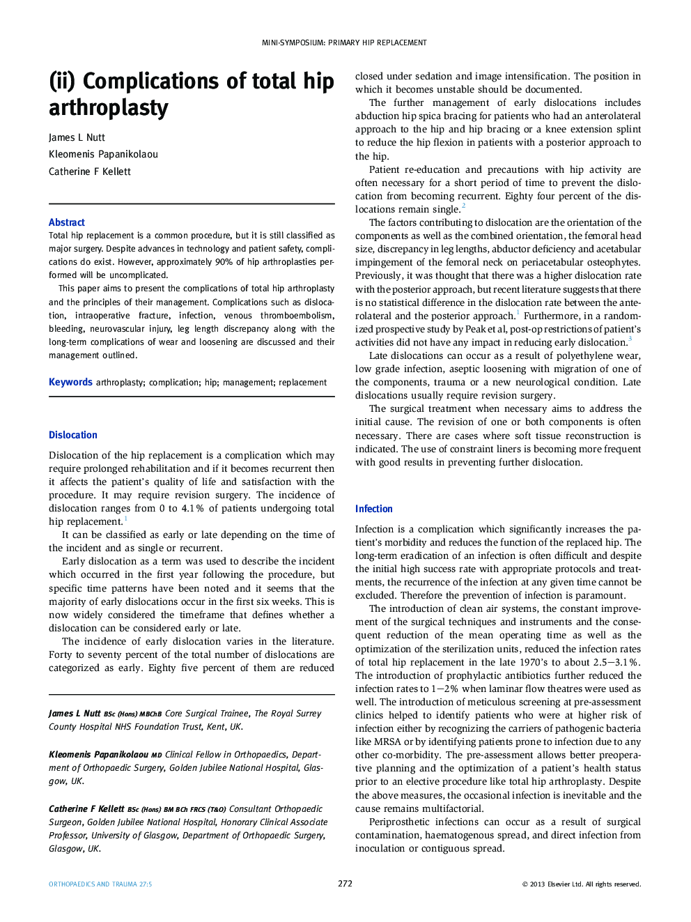 (ii) Complications of total hip arthroplasty