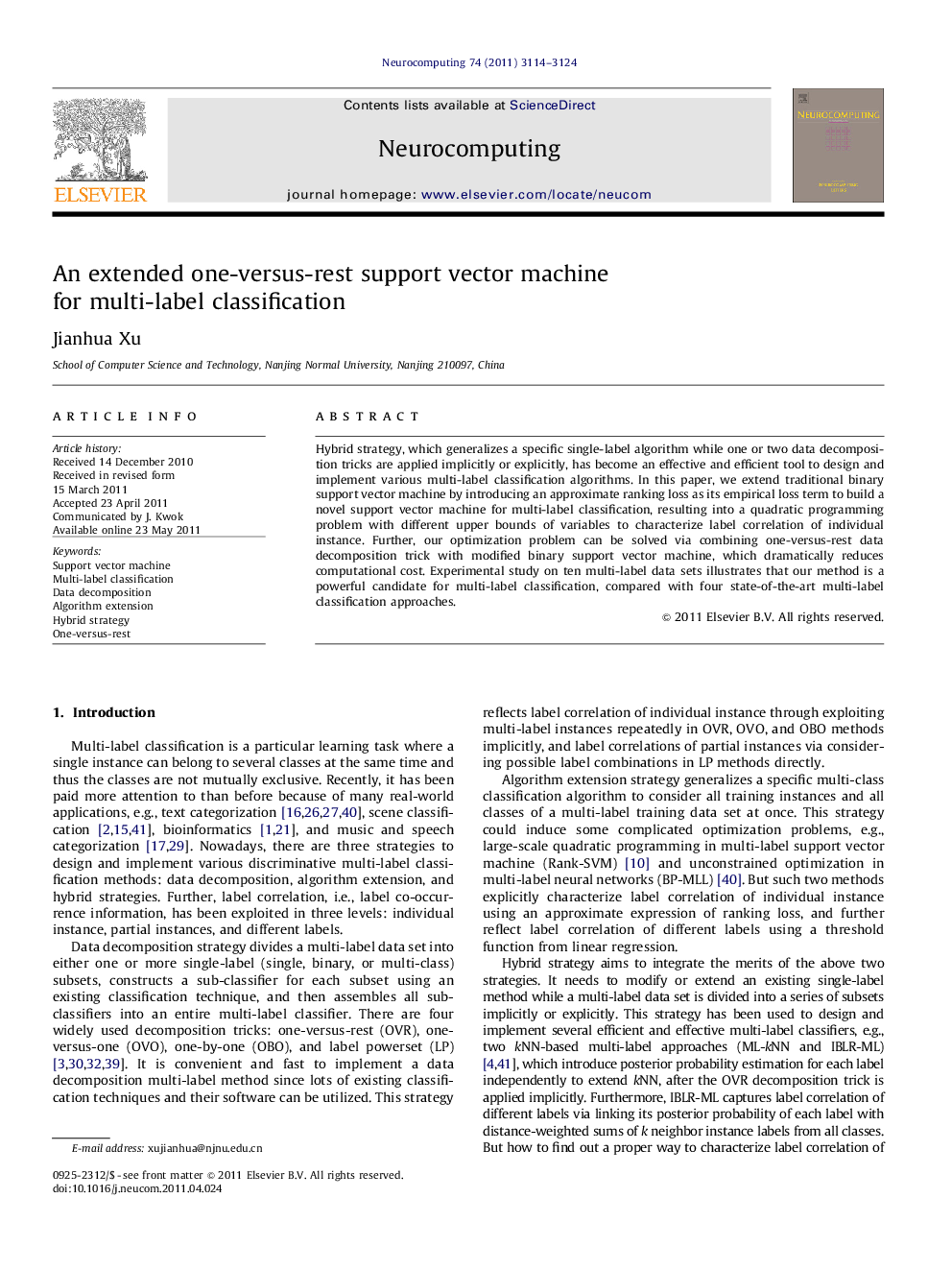 An extended one-versus-rest support vector machine for multi-label classification