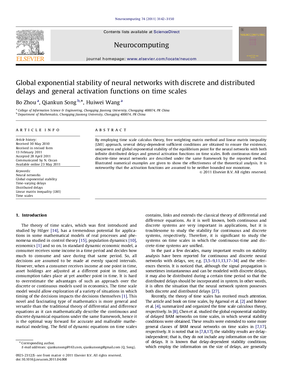 Global exponential stability of neural networks with discrete and distributed delays and general activation functions on time scales