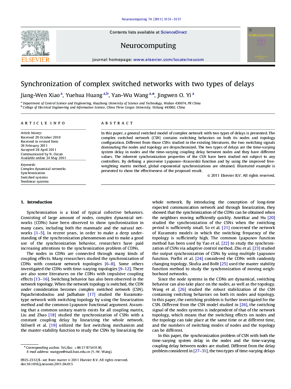 Synchronization of complex switched networks with two types of delays