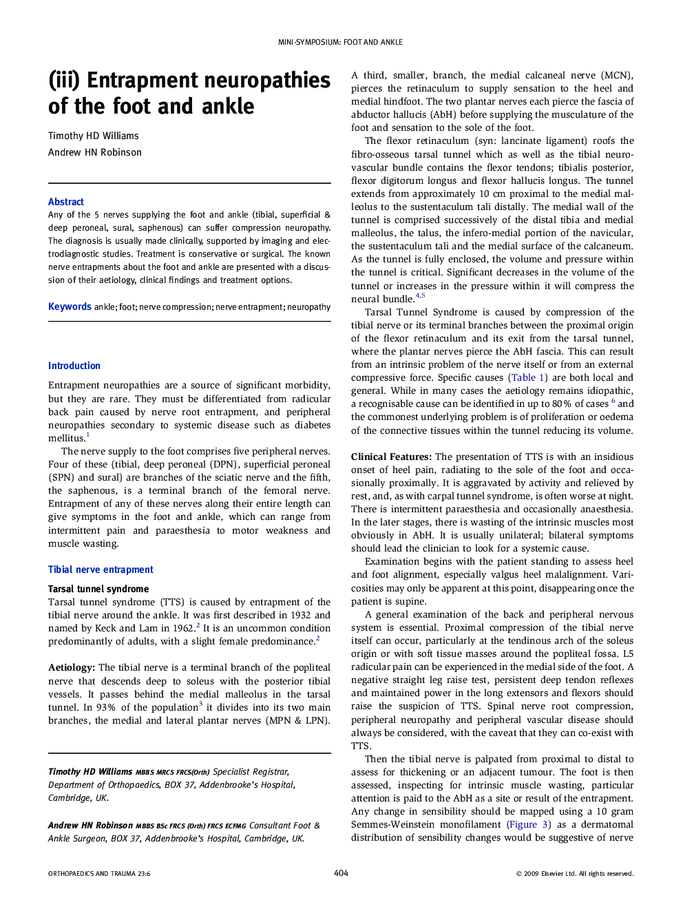 (iii) Entrapment neuropathies of the foot and ankle