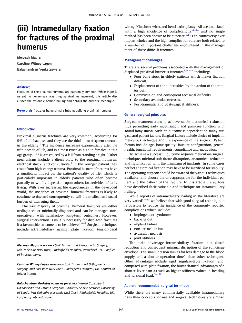 (iii) Intramedullary fixation for fractures of the proximal humerus