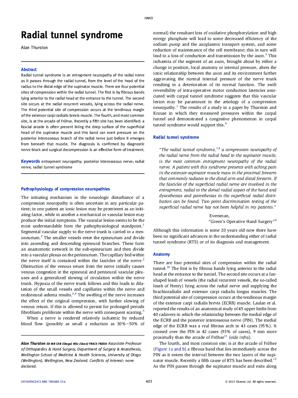 Radial tunnel syndrome