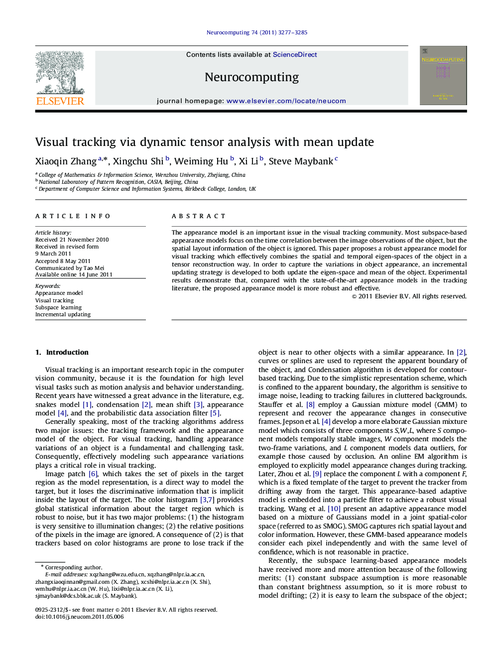 Visual tracking via dynamic tensor analysis with mean update