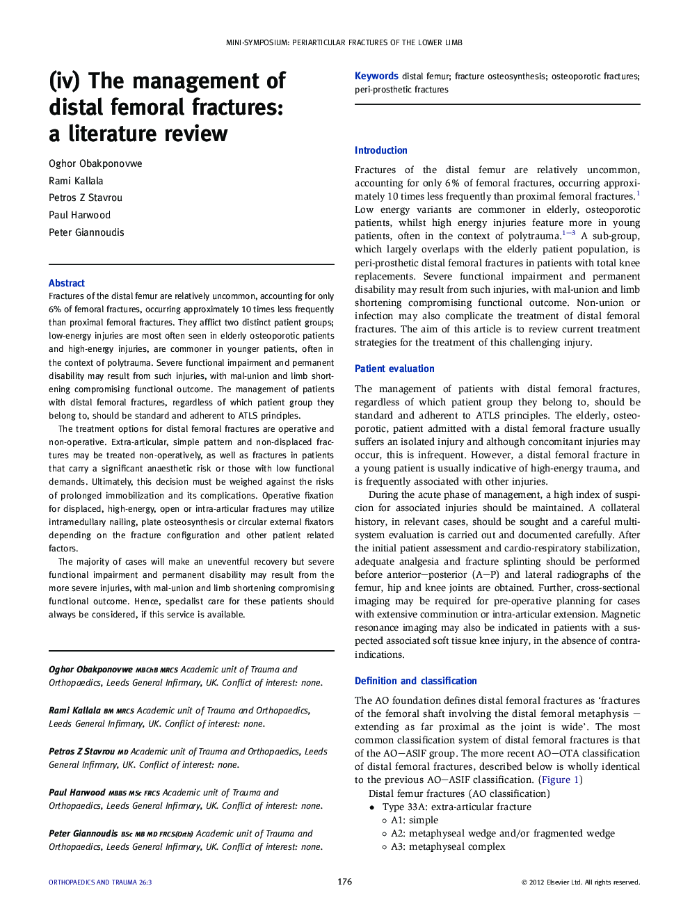 (iv) The management of distal femoral fractures: a literature review