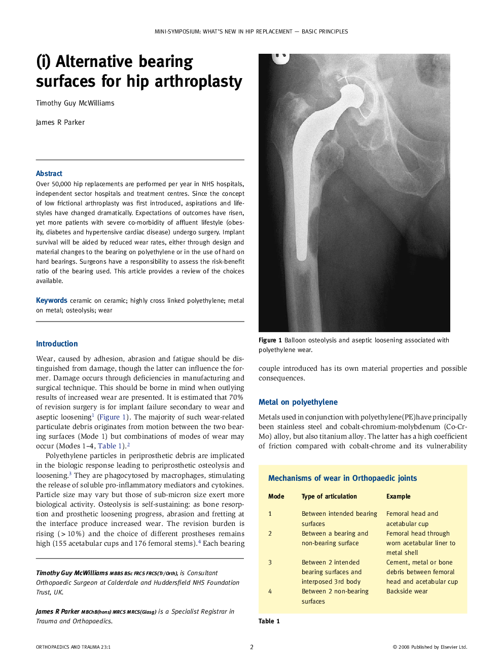 (i) Alternative bearing surfaces for hip arthroplasty