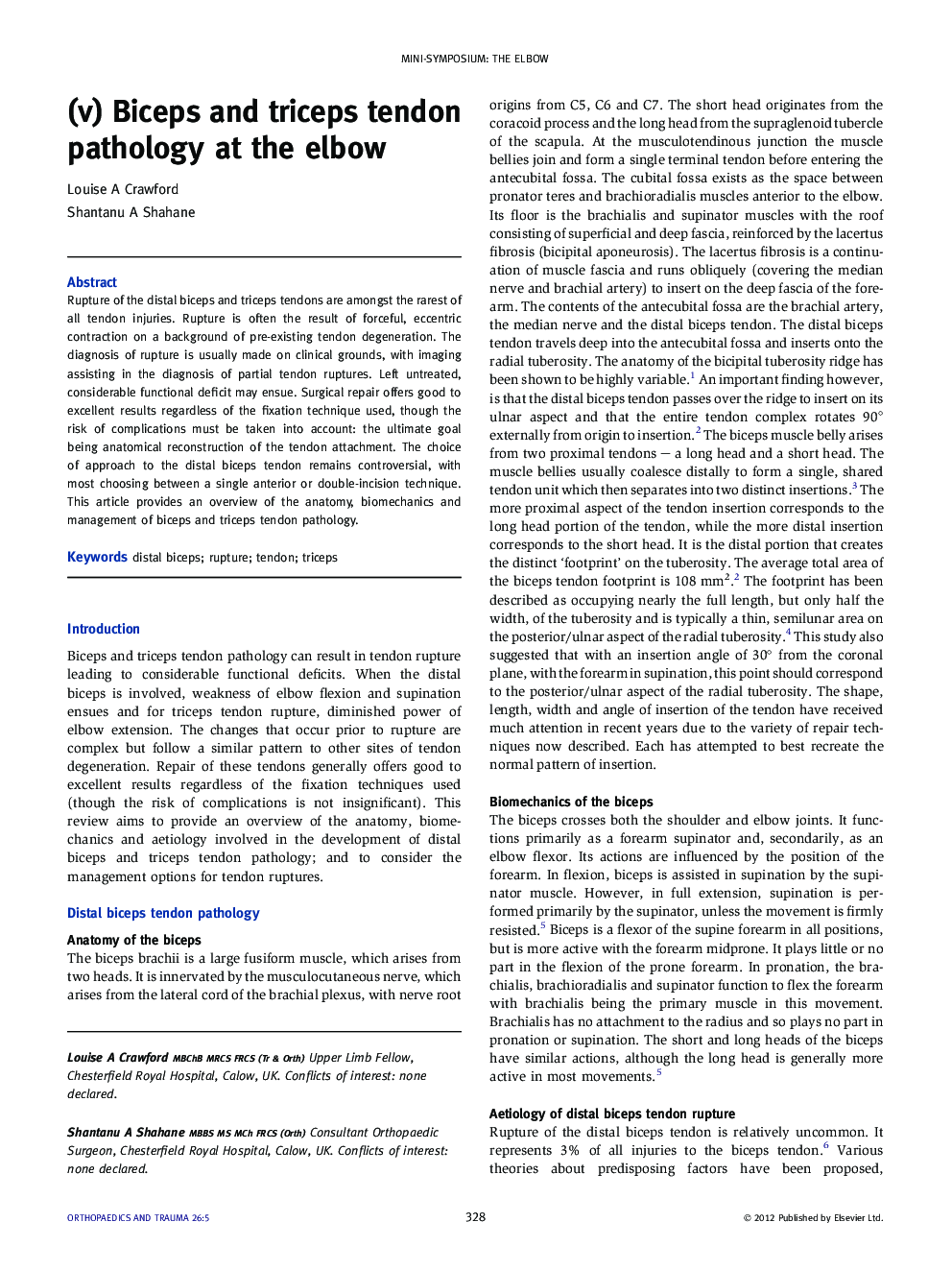 (v) Biceps and triceps tendon pathology at the elbow