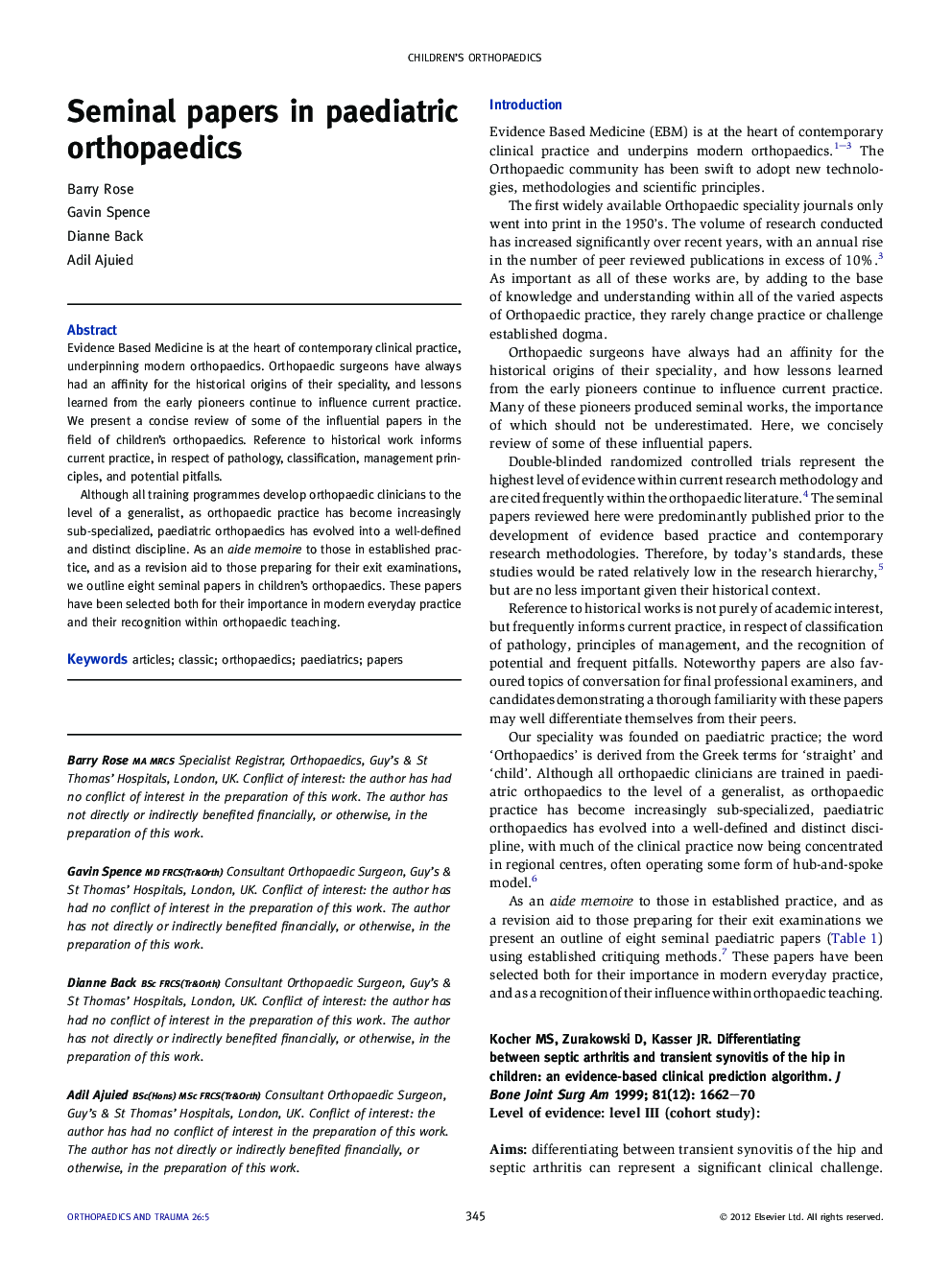 Seminal papers in paediatric orthopaedics