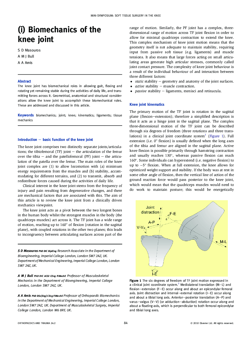 (i) Biomechanics of the knee joint