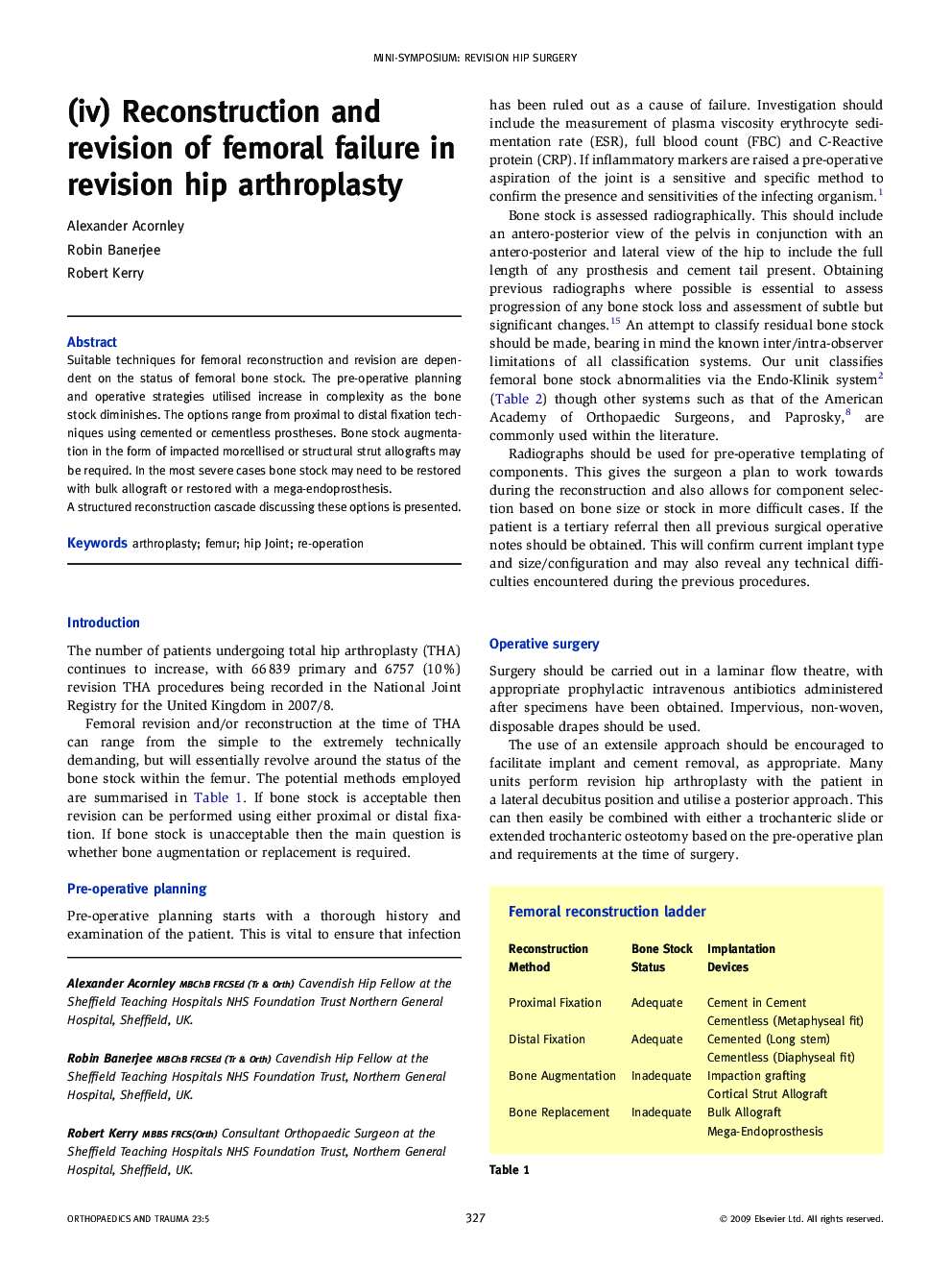 (iv) Reconstruction and revision of femoral failure in revision hip arthroplasty