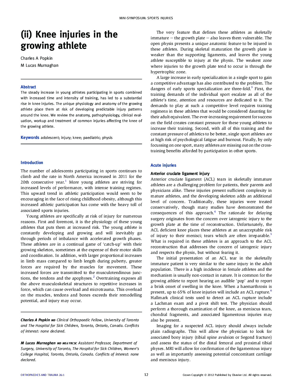 (ii) Knee injuries in the growing athlete