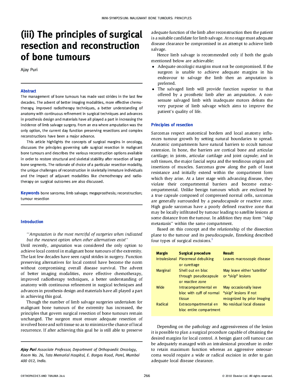 (iii) The principles of surgical resection and reconstruction of bone tumours