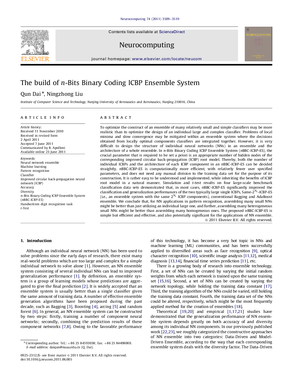 The build of n-Bits Binary Coding ICBP Ensemble System