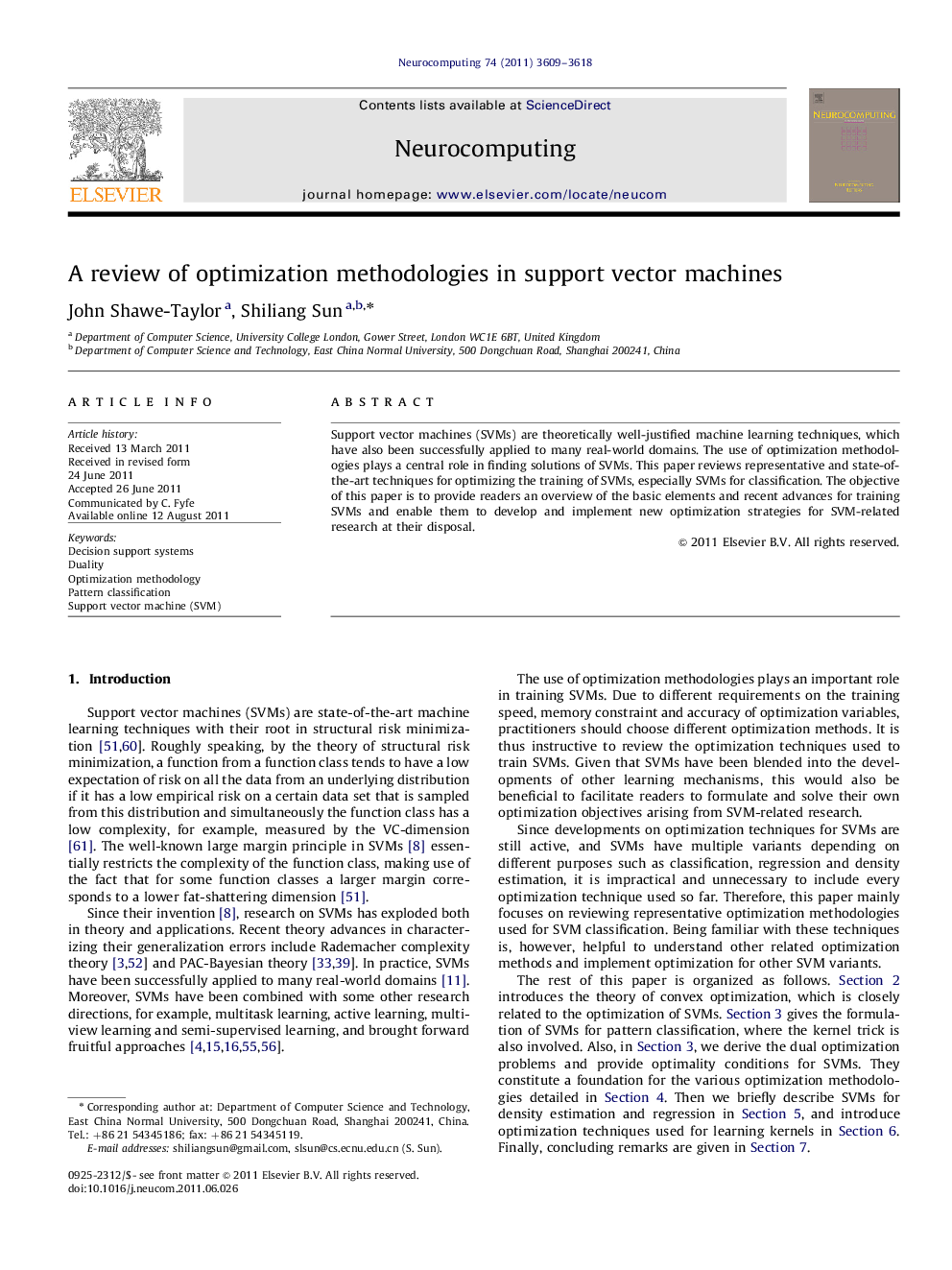 A review of optimization methodologies in support vector machines