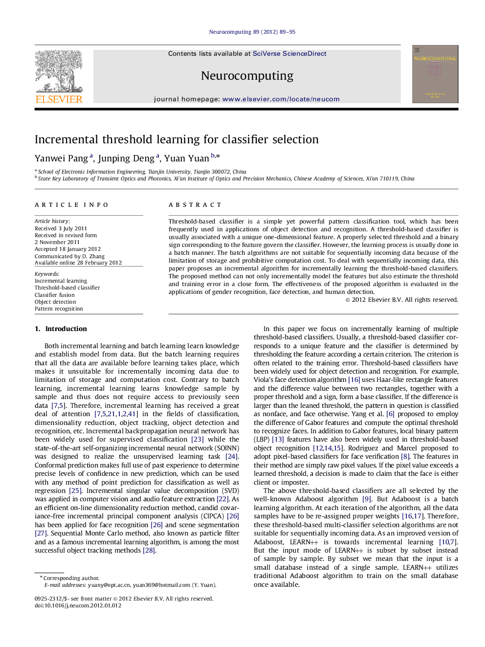 Incremental threshold learning for classifier selection