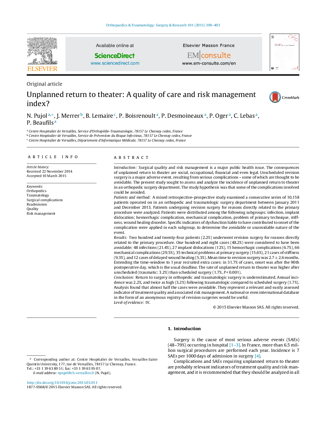 Unplanned return to theater: A quality of care and risk management index?