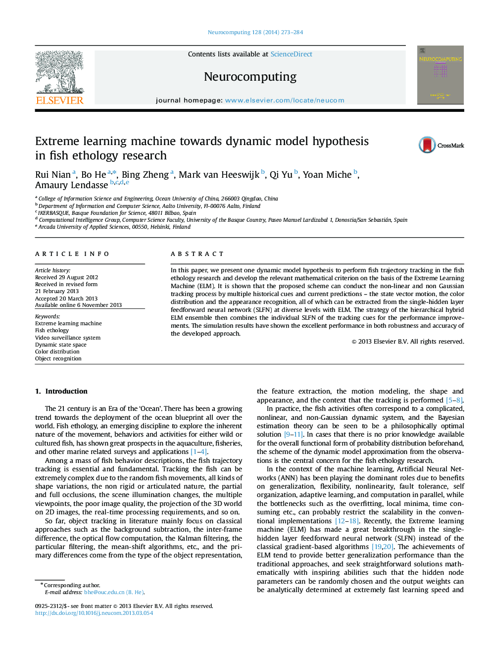 Extreme learning machine towards dynamic model hypothesis in fish ethology research