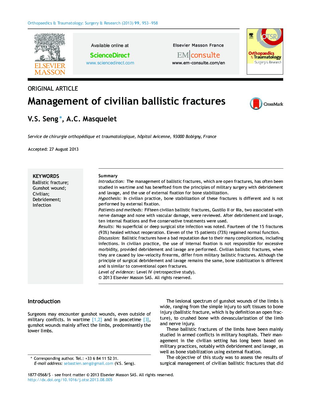 Management of civilian ballistic fractures