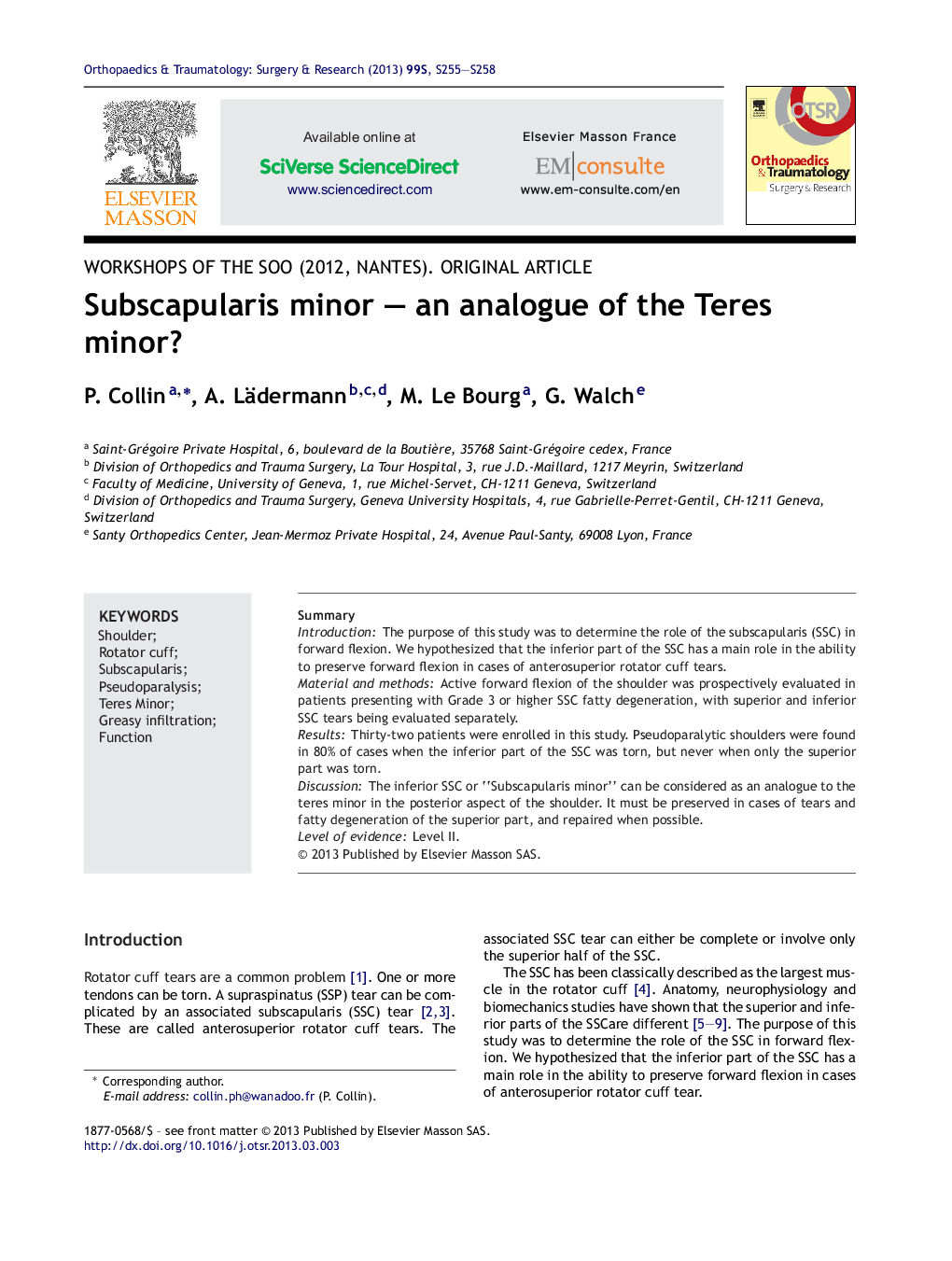 Subscapularis minor – an analogue of the Teres minor?