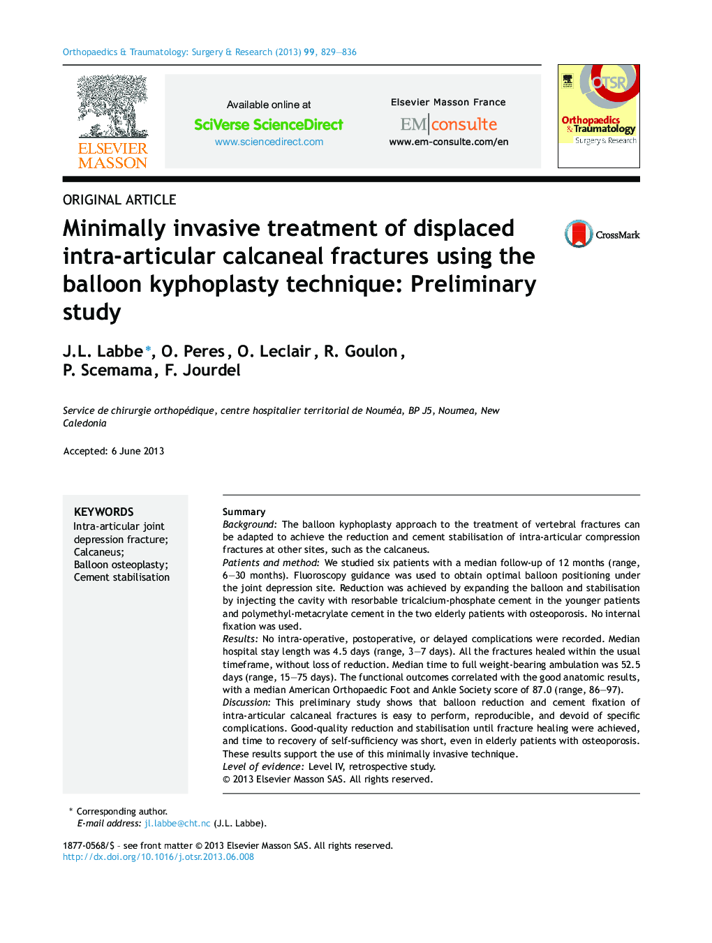 عکس صفحه اول مقاله: Minimally invasive treatment of displaced intra-articular calcaneal fractures using the balloon kyphoplasty technique: Preliminary study Minimally invasive treatment of displaced intra-articular calcaneal fractures using the balloon kyphoplasty technique: Preliminary study