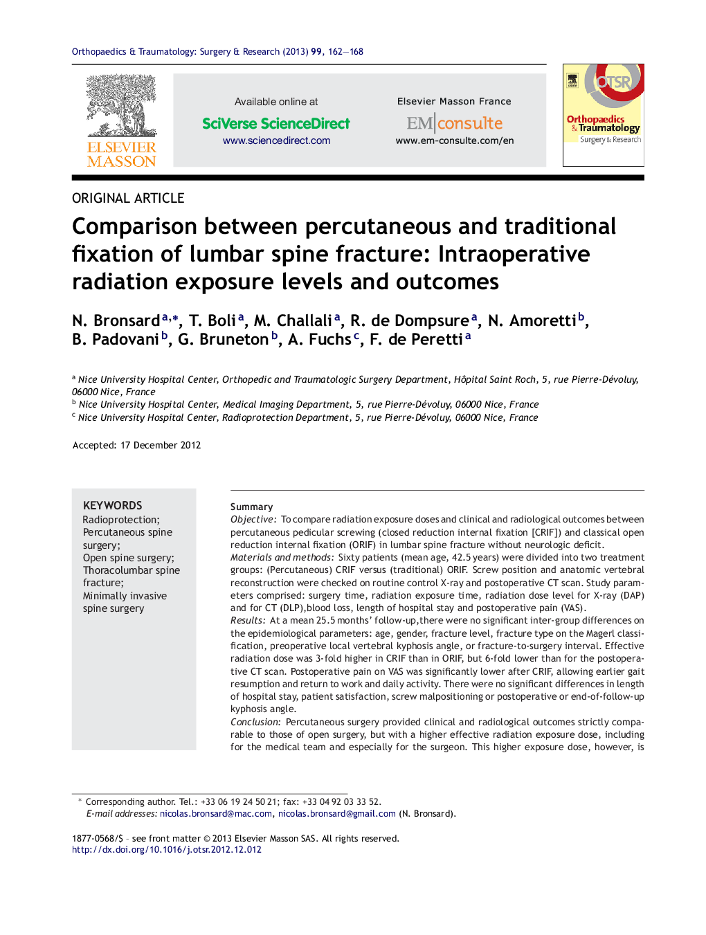 Comparison between percutaneous and traditional fixation of lumbar spine fracture: Intraoperative radiation exposure levels and outcomes