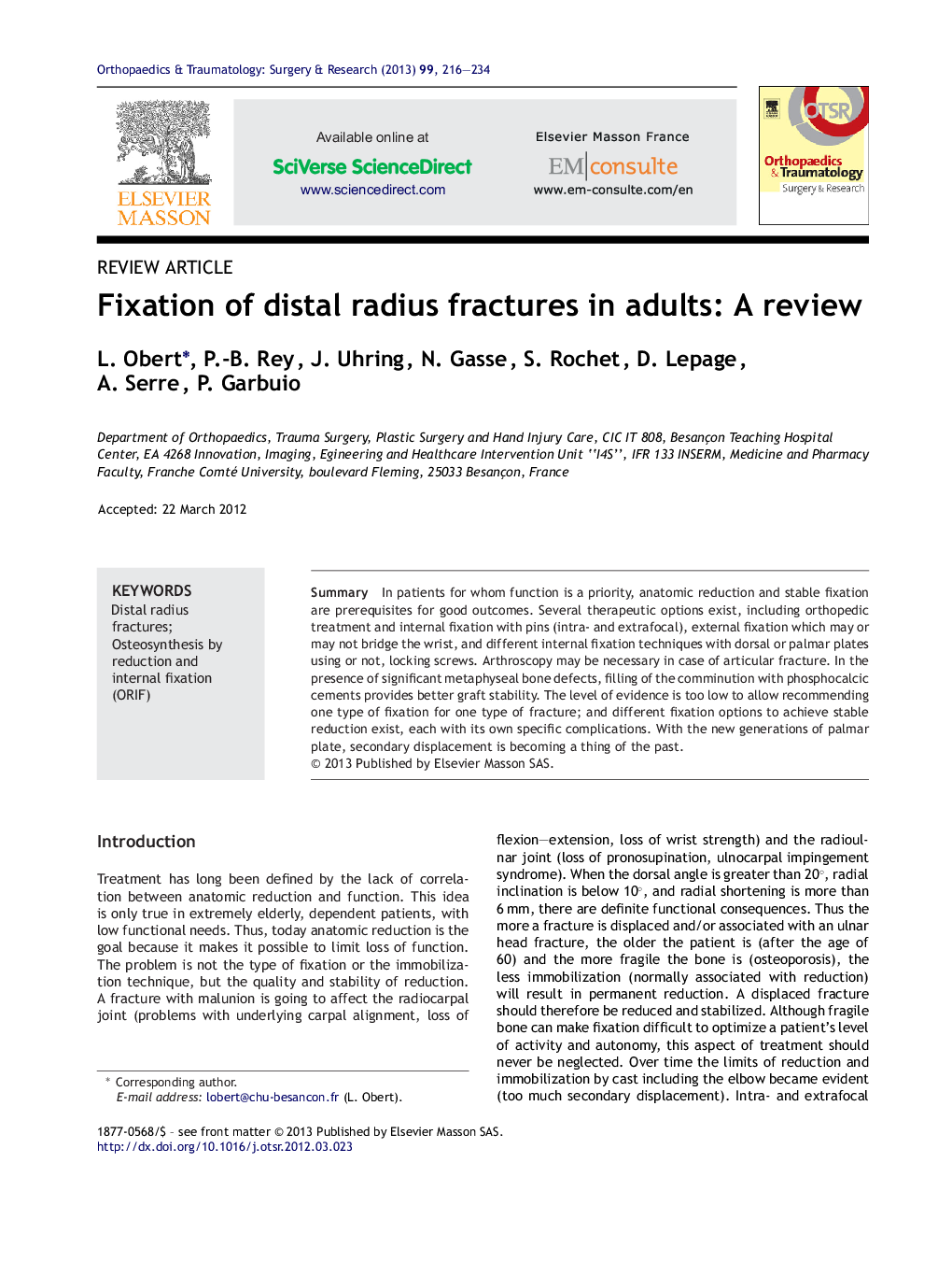 Fixation of distal radius fractures in adults: A review