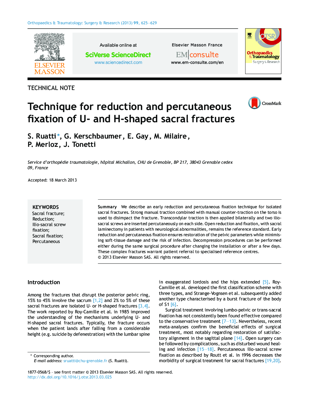 Technique for reduction and percutaneous fixation of U- and H-shaped sacral fractures