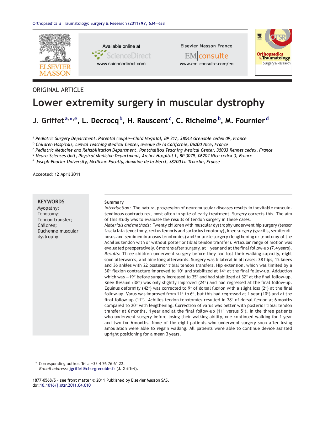 Lower extremity surgery in muscular dystrophy