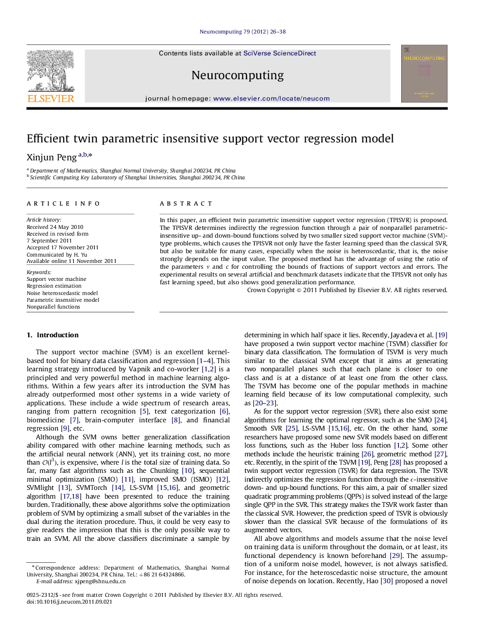 Efficient twin parametric insensitive support vector regression model