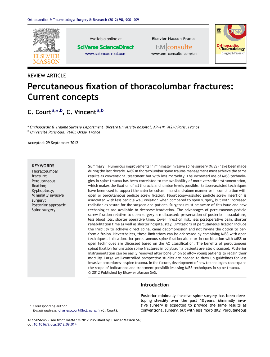 Percutaneous fixation of thoracolumbar fractures: Current concepts