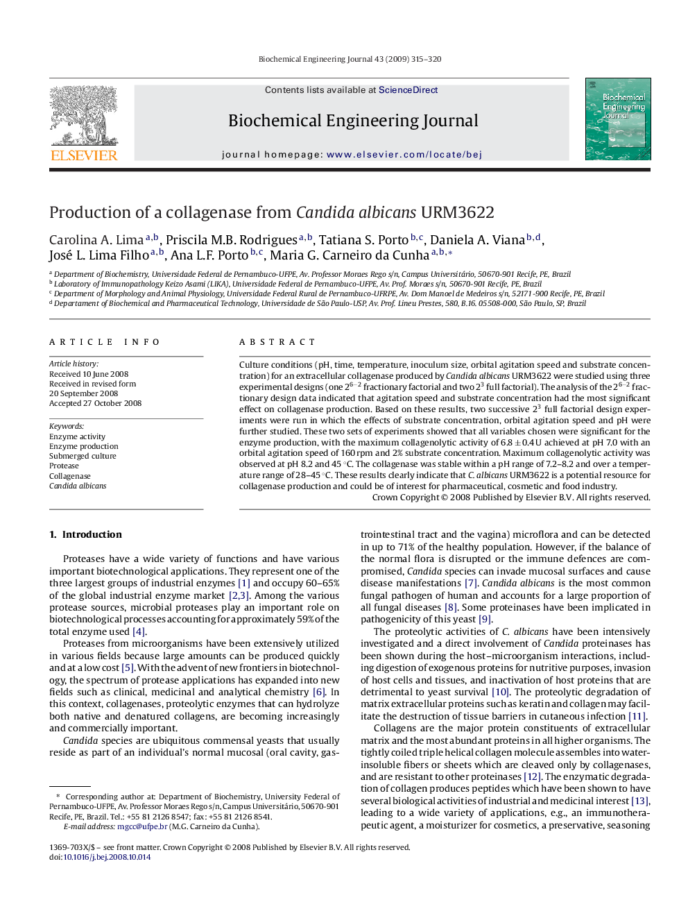 Production of a collagenase from Candida albicans URM3622