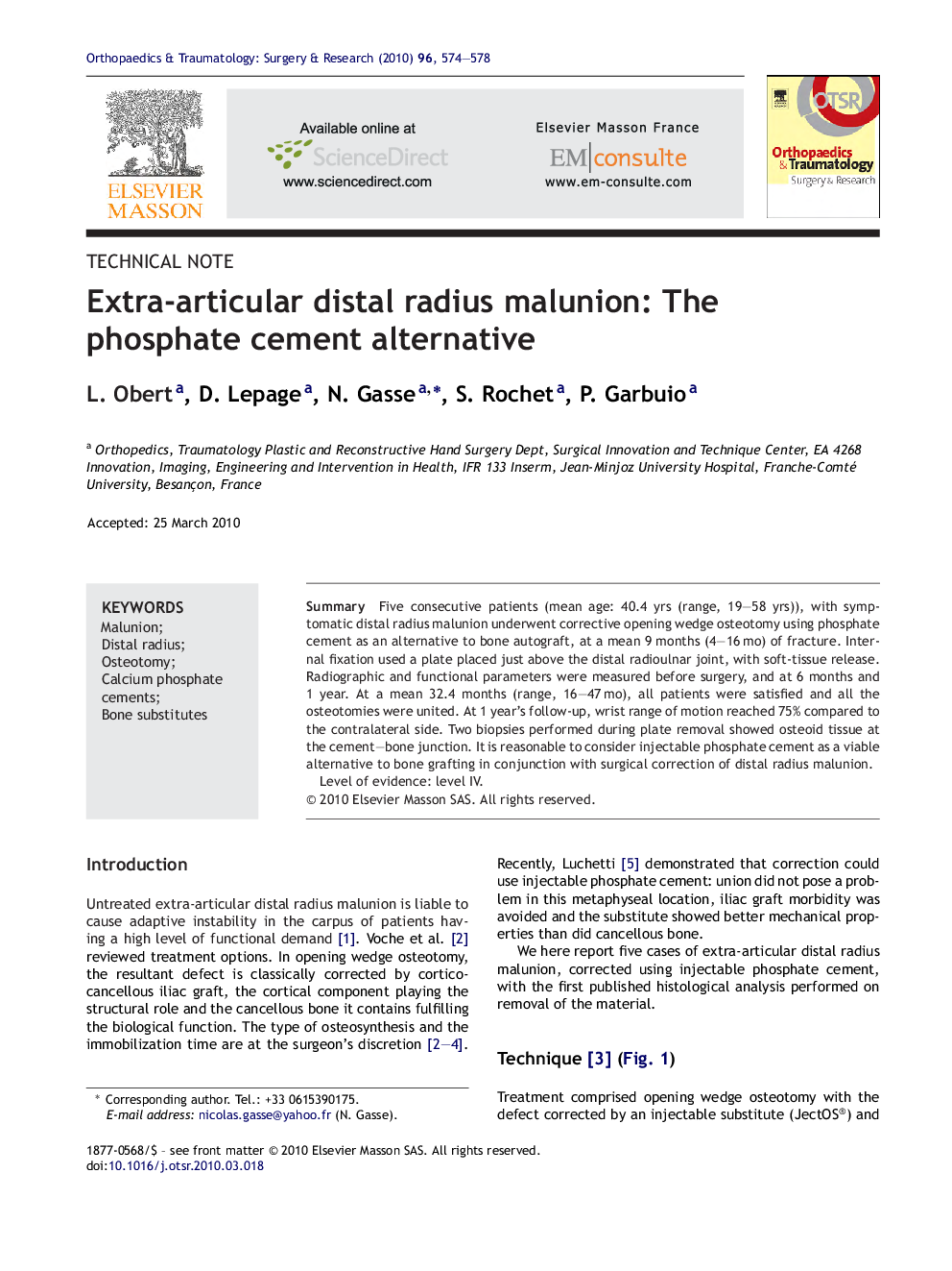 Extra-articular distal radius malunion: The phosphate cement alternative