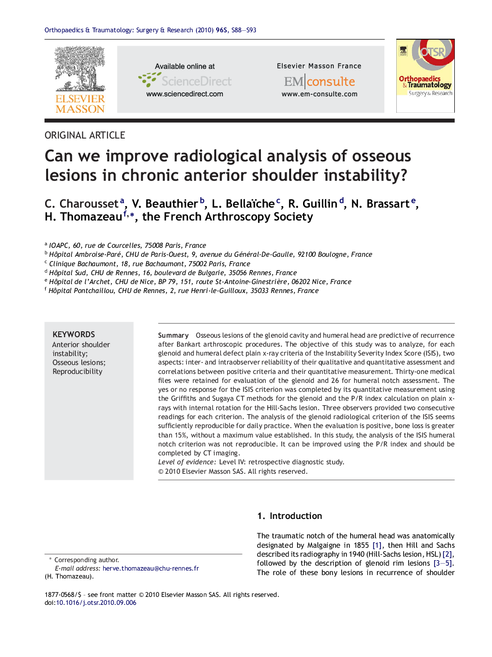 Can we improve radiological analysis of osseous lesions in chronic anterior shoulder instability?